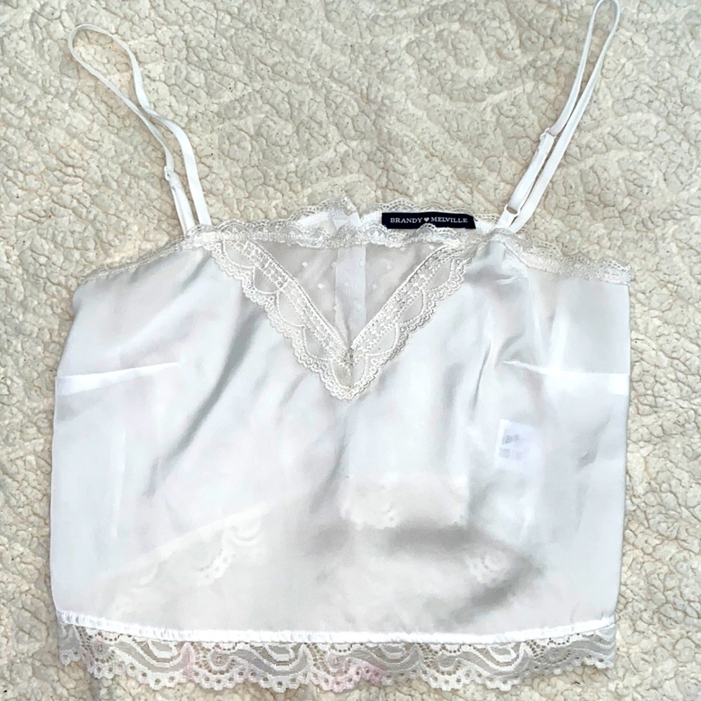 Brandy Melville silk and lace white top